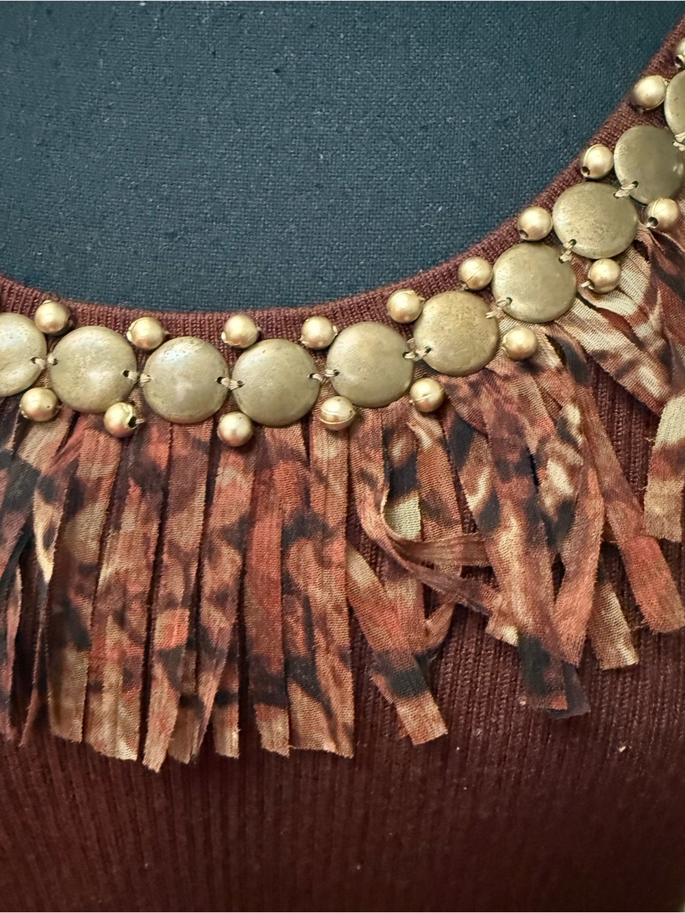 Ruby Rd Brown Embellished Fringe Tank 1X Boho Western Festival Chic Top - Picture 4 of 11